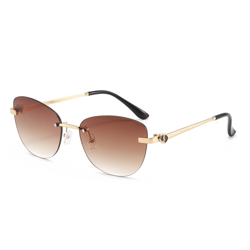 New Vintage Frameless Oval Sunglasses, Fashionable Heart-Shaped Design, Stylish And High-End, Personalized Street Style Women's Sunglasses - view 6
