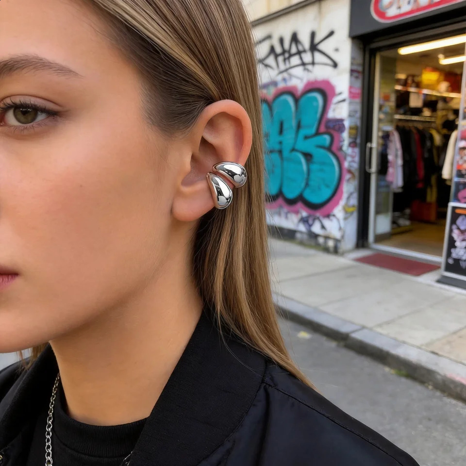 y Ear Cuff Faux Piercings Minimalist Clip Earring Hollow Bone Clamp boucles doreilles femme Unisex Jewelry Gift 260623 - view 4