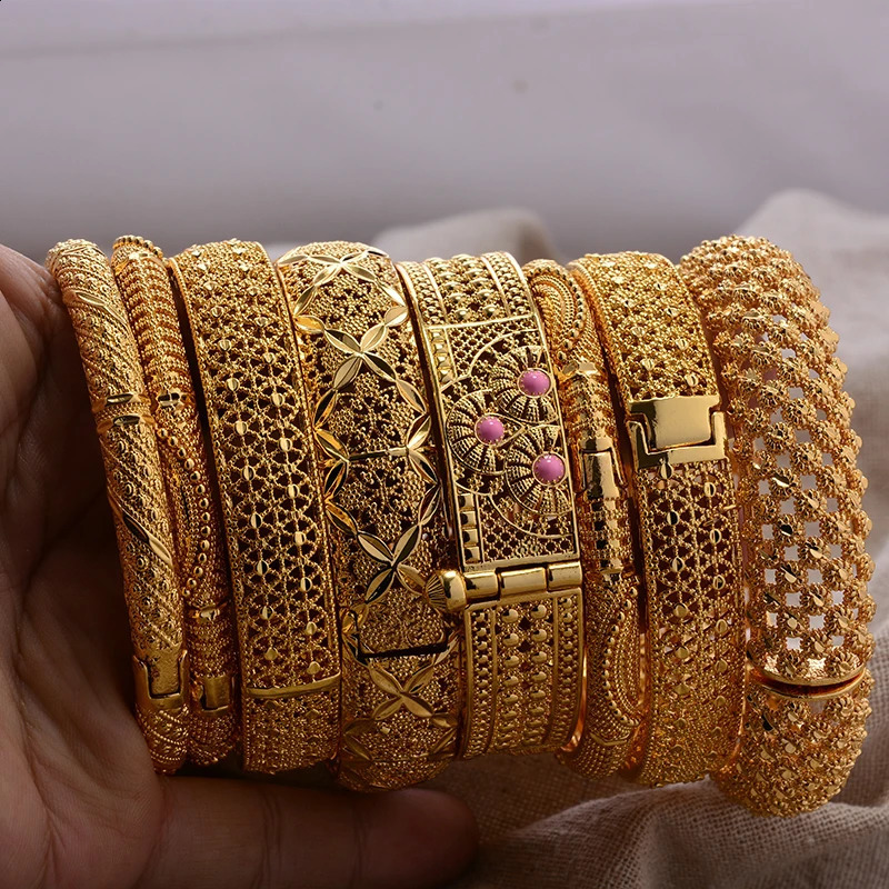 Round Flower Shape Gold Color Bangles for Women Men Algerian Wedding Bracelets 236 Long Chain French Jewelry 260626 - view 4