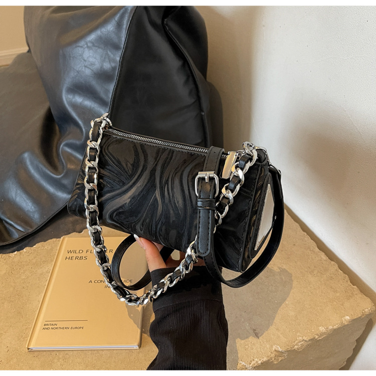 Designer Bag Vintage Marble Swirl Print Underarm Baguette Bag Ladies Trendy Shiny PU Leather Dual Strap Crossbody Handbag Fashion Evening Party Should - view 4
