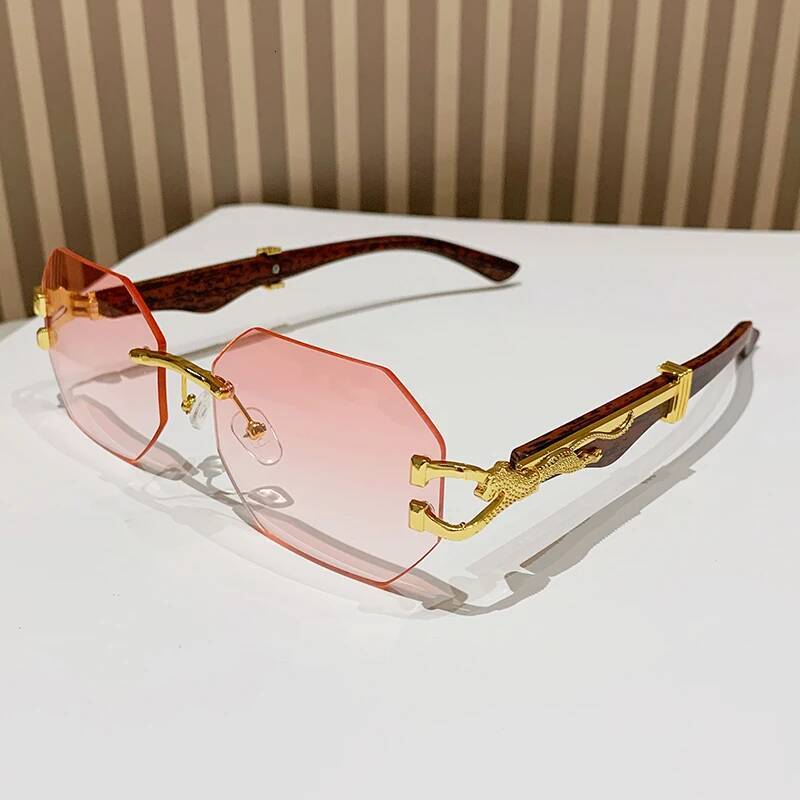 Hiking Rimless Square Anti Light Glasses Men With Polygon Gradient Eyeglasses Women Leopard Decoration Eyewear Uv400 - view 3