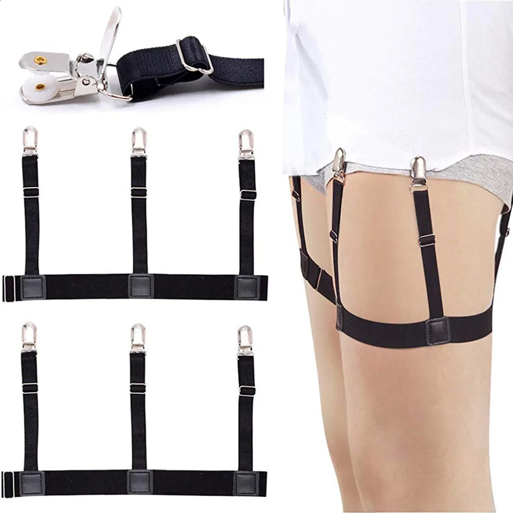 Mens Shirt Stays Adjustable Elastic Shirt Tuckers Garters Shirt Holders with Non-Slip Locking Clamps for Police Military-Black 260626
