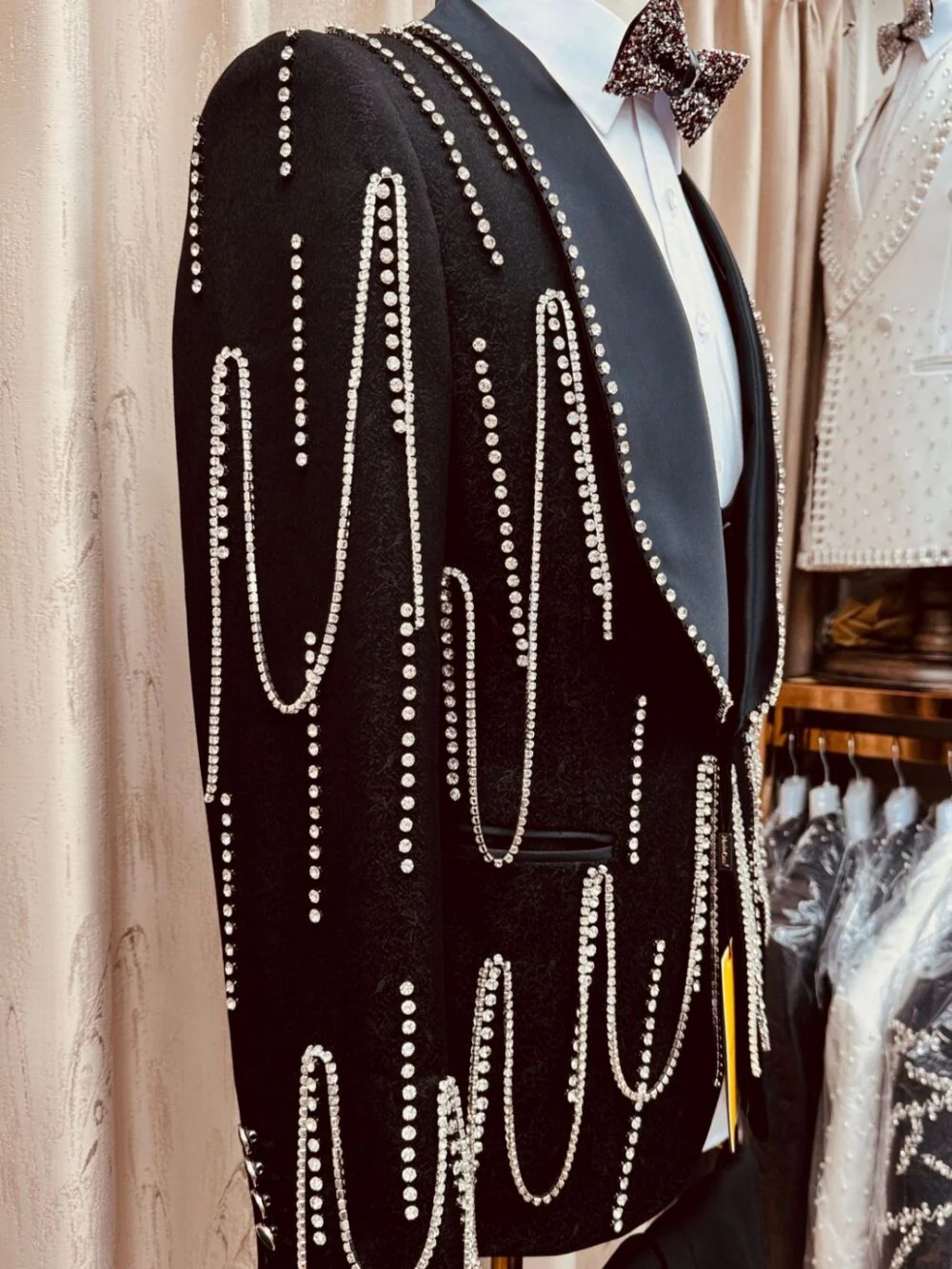 Stylish Men Suits Tailor-Made 2Pieces Shawl Lapel Jacket Rhinestone One Button Blazer Tassel Evening Party Customized Coat Pants Plus Size - view 7