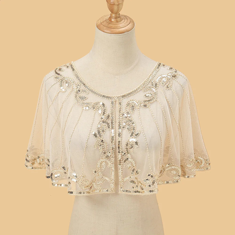 Elegant Sequin Beaded Lace Flapper Shawl Light weight Shiny Embellishment for Evening Gowns 260625 - view 3