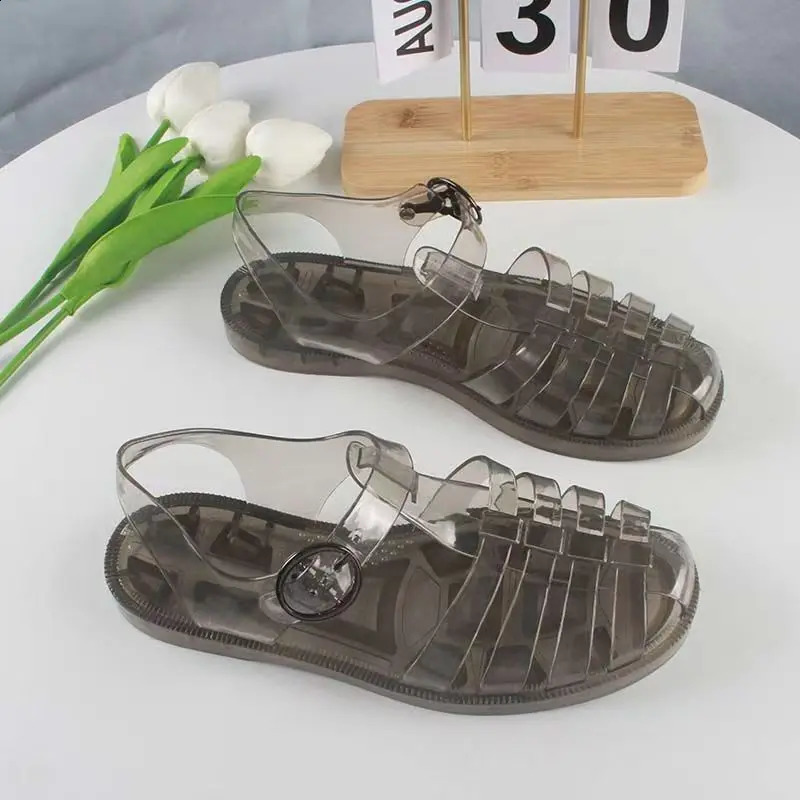 Womens Summer Baotou Hollow Jelly Sandals Soft Sole Non Slip Breathable Outdoor Beach Sandals Flat Sole Crystal Sandal 260626 - view 3