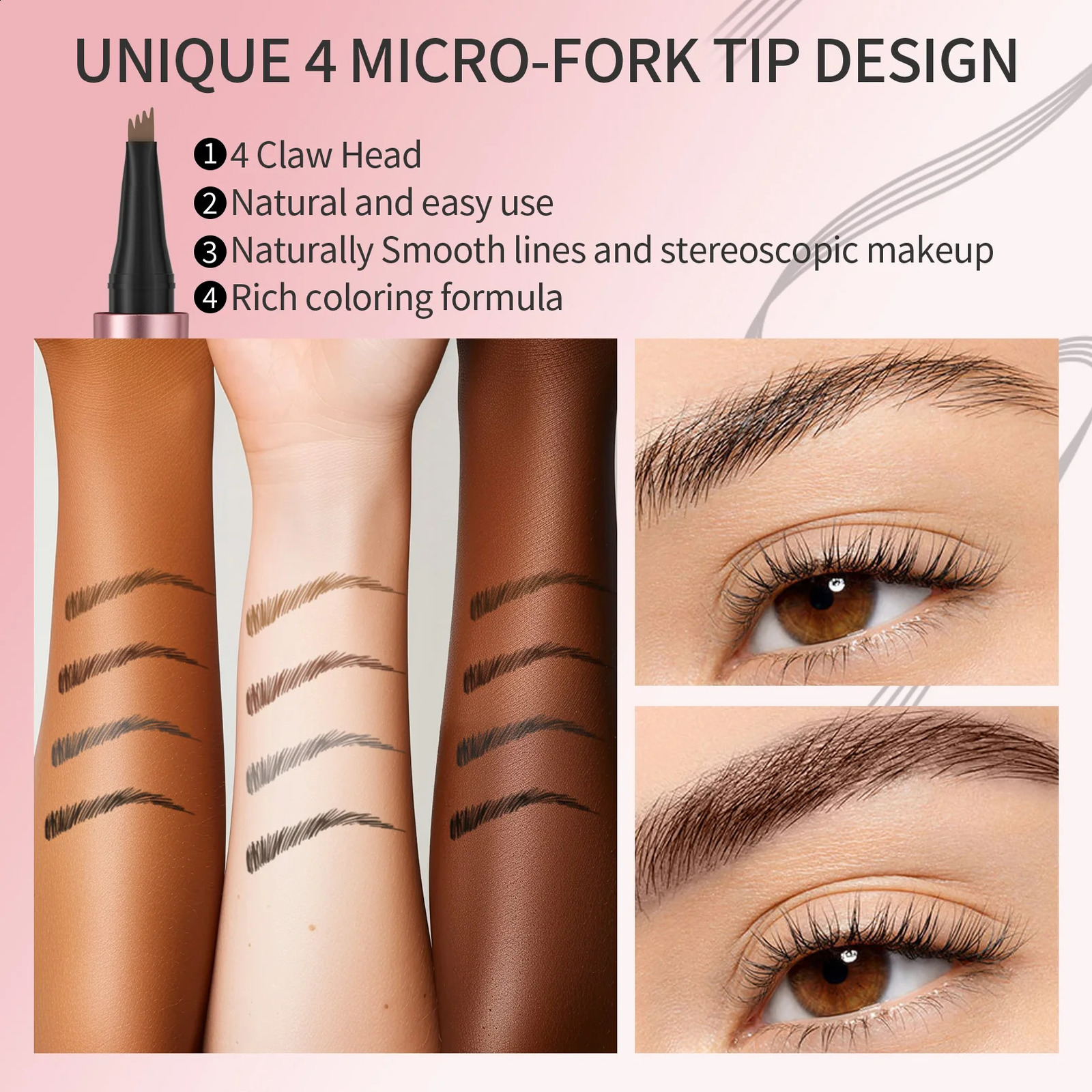 QIC Waterproof Microblading Eyebrow Pen - 4 Split Head Natural Look Brow Makeup in 6 Colors for All Skin Types 260626 - view 4