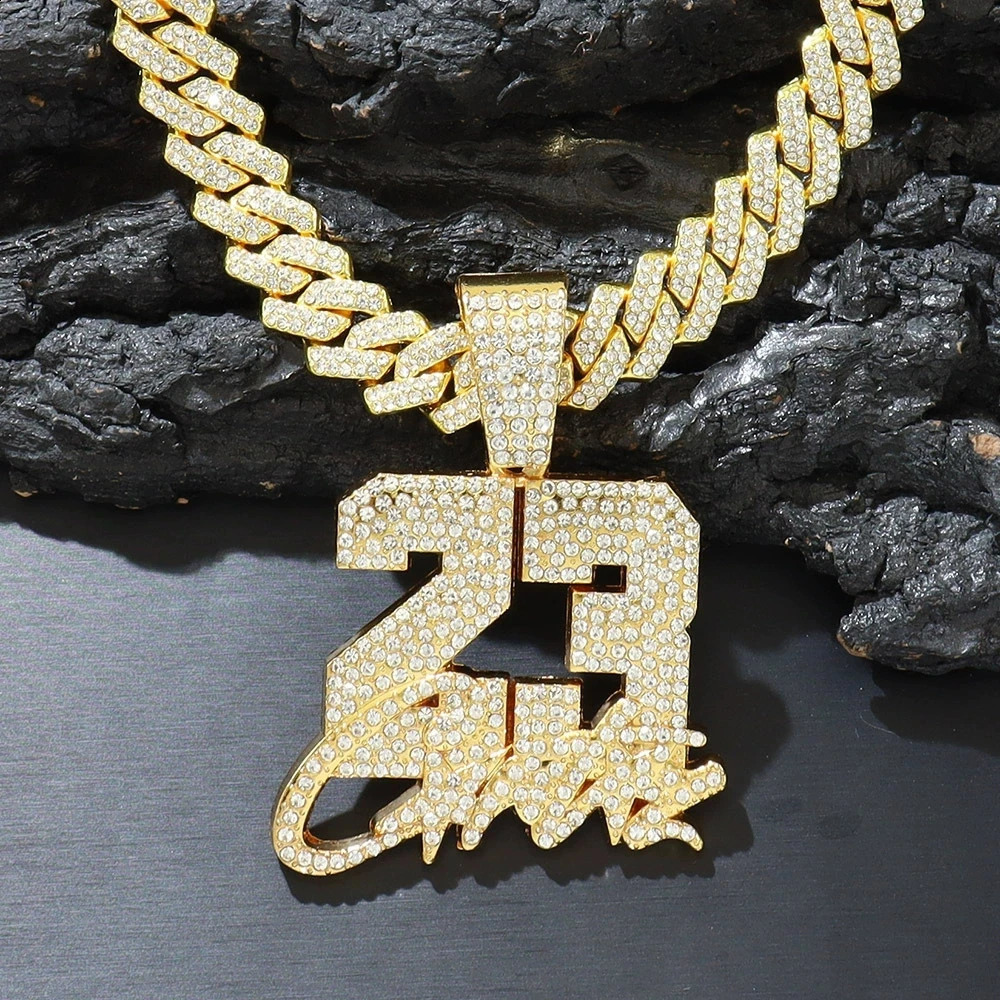 Fashionable Men Hip Hop Number 23 Pendant Necklace With 1m Cuban Chain HipHop Alloy Iced Out Bling Necklaces Charm Jewelry 260615 - view 3
