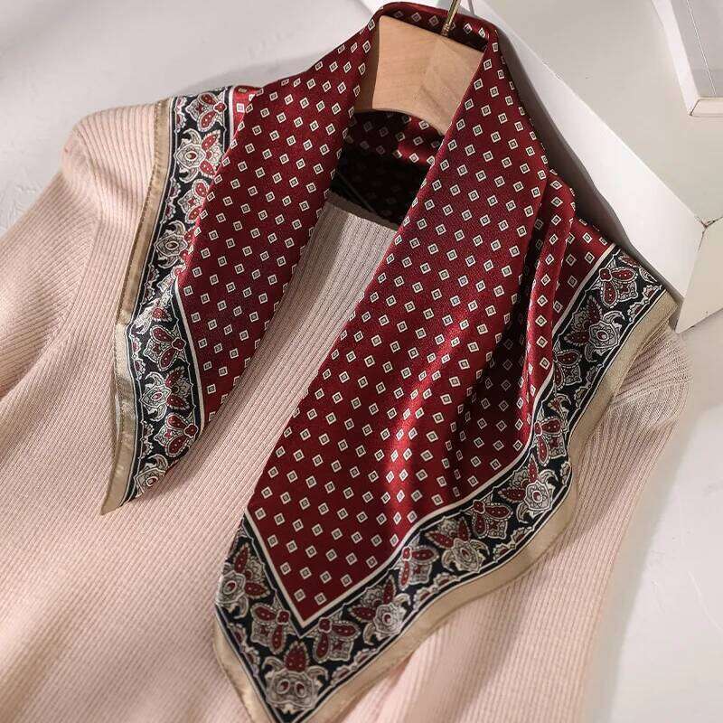 100% Silk Print Hijab Band Luxury Bandana Female Shawls Ribbon Headscarf Designer Hair Scarf Foulards 26Y06226 - view 7