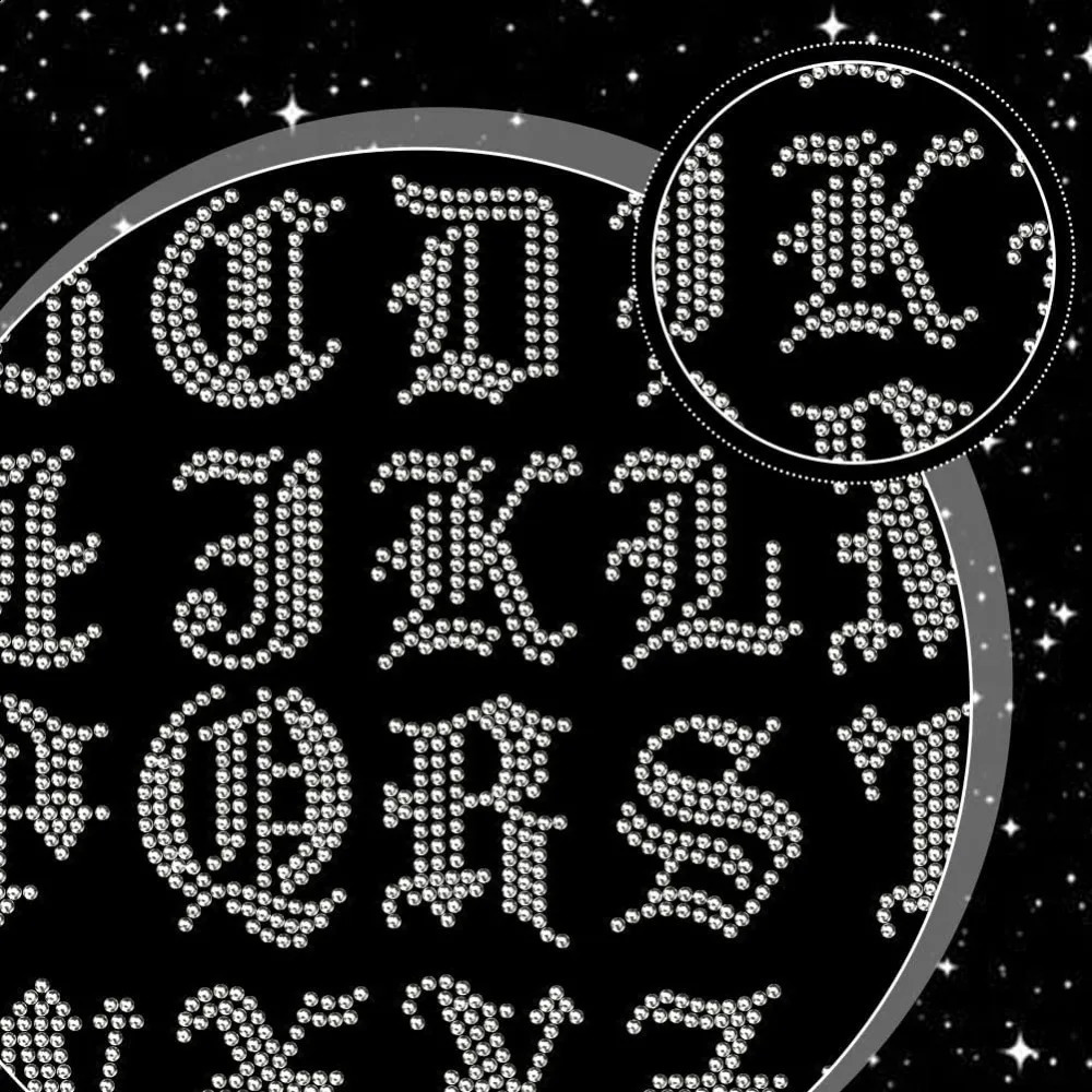26 Gothic Alphabets Rhinestone Iron on fix Transfer Letters Bling Heat Transfer Decal Star Heart Iron on Transfers Rhinestone 260623 - view 4
