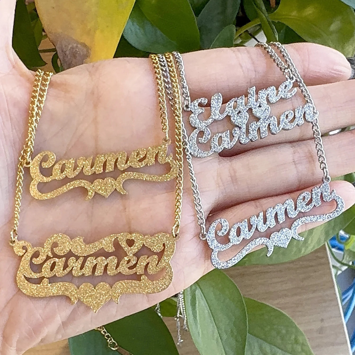 My Shape Custom Name Sparkling Necklaces Stainless Steel Customized Bling Frosted Pendants Personalized Chain Jewelry Gifts 260615 - view 4