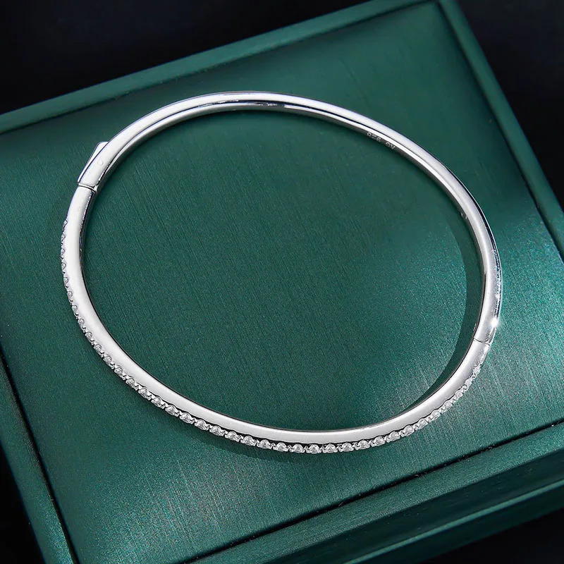 Pure 925 Sterling Silver Full Diamond Bracelet Classic n Party Jewelry Friendship Bracelet Silver Bangle Fine Quality 17CM 260626 - view 4