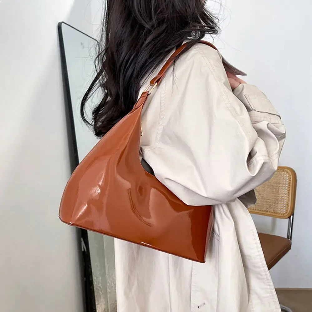 Fashion Glossy Retro Shoulder Bags PU Leather Armpit Bag Temperament French Style Womens Handbag Lady 260626 - view 3