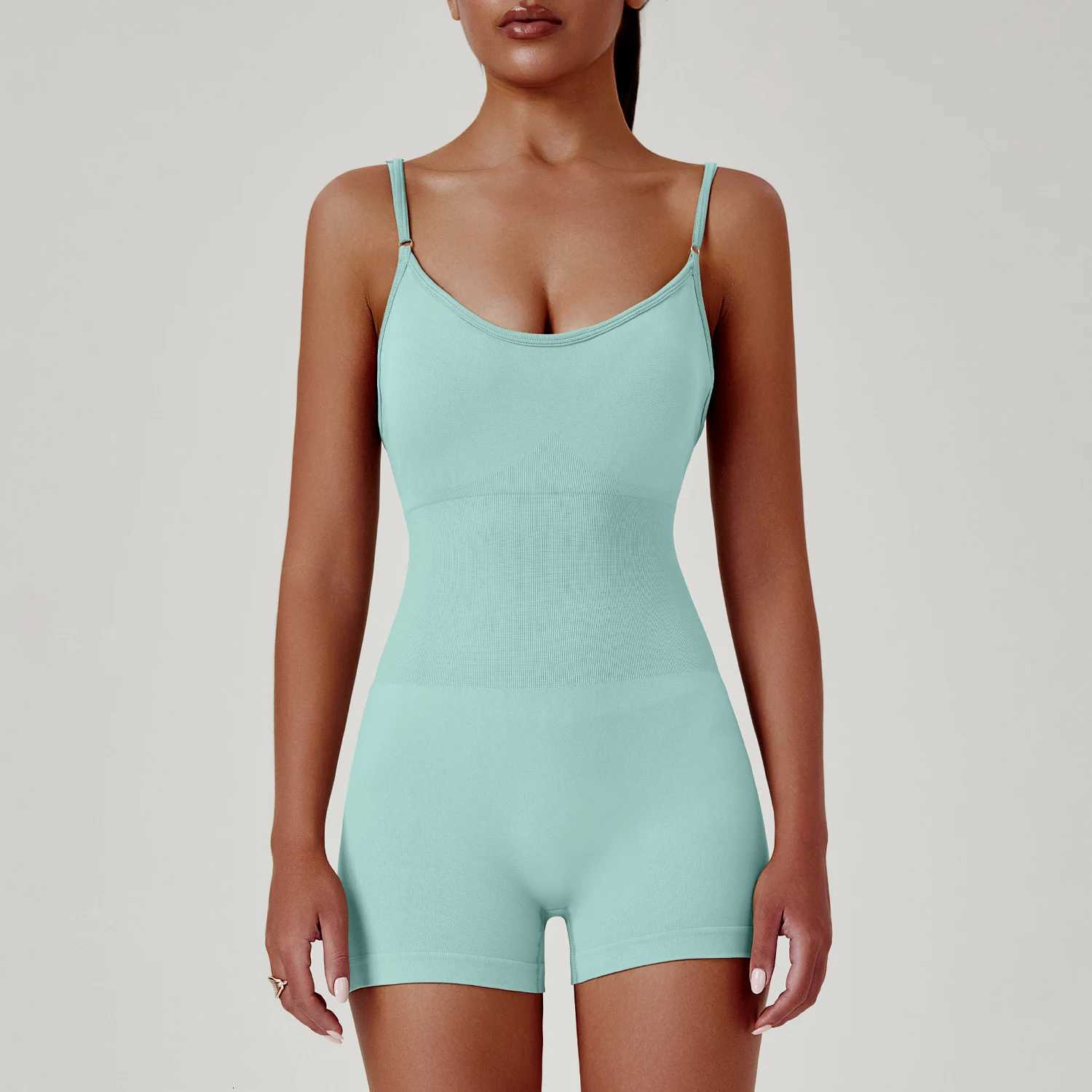 One Solid Color Cross Piece Yoga Shorts - Comfortable Cropped Yoga Jumpsuit for Women M260626 - view 3