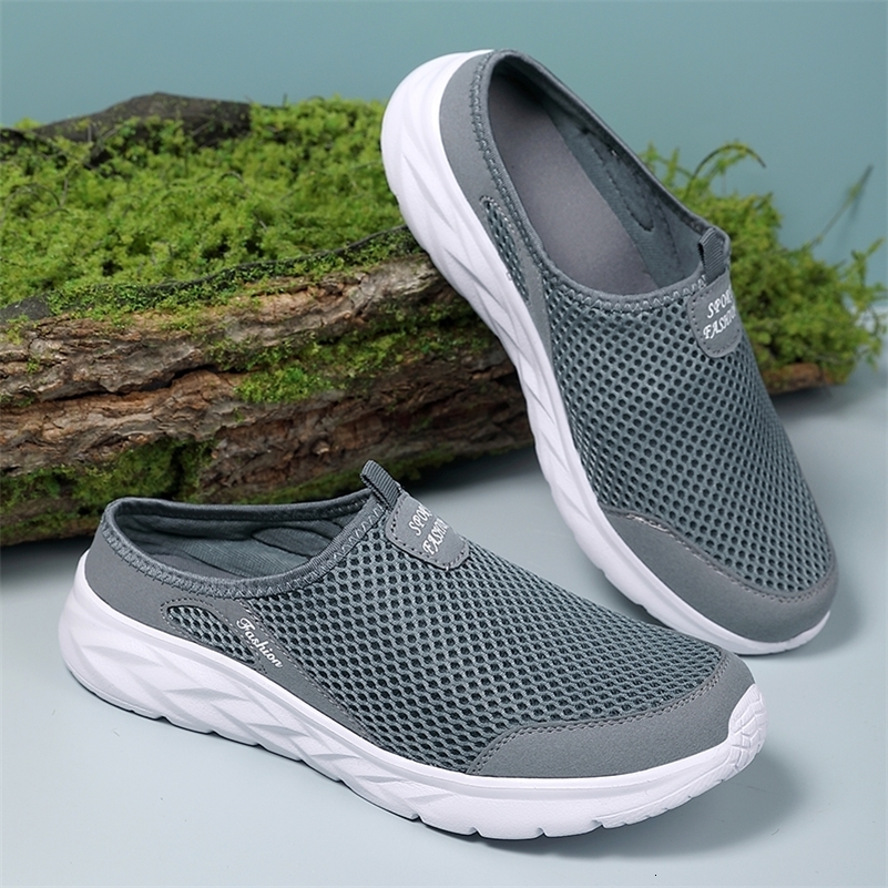 Plus size 39- 47 Summer Men Half Slippers Lightweight Casual Shoes Outdoor Male Flat Slippers Anti-slip Mesh Slip on Loafers 260625