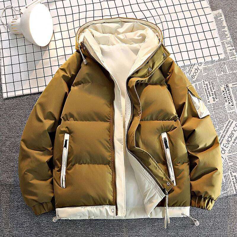 Fashion Casual Solid Color Hooded Black Khaki Warm Male Coat Padded Men Winter Parkas Thick Jacket Coats J260626 - view 4