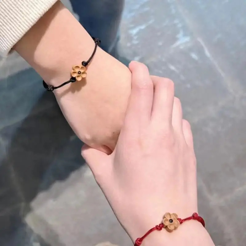 Wooden Plum Blossom Red Bracelet Rope Hand Woven Lucky Retro Creative Gift Girlfriends Couples Jewelry 260617 - view 6