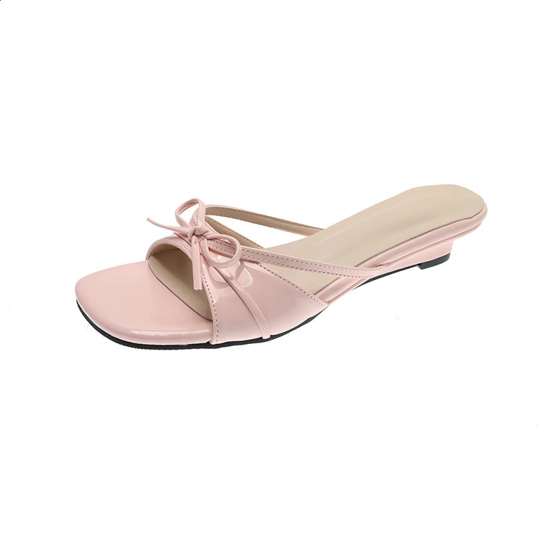 Summer Low Heel Flower Women Slippers Concise Open Toe Slip On Shoes Ladies Elegant Butterfly-knot Beach Vacation Dress Slides 260626 - view 7