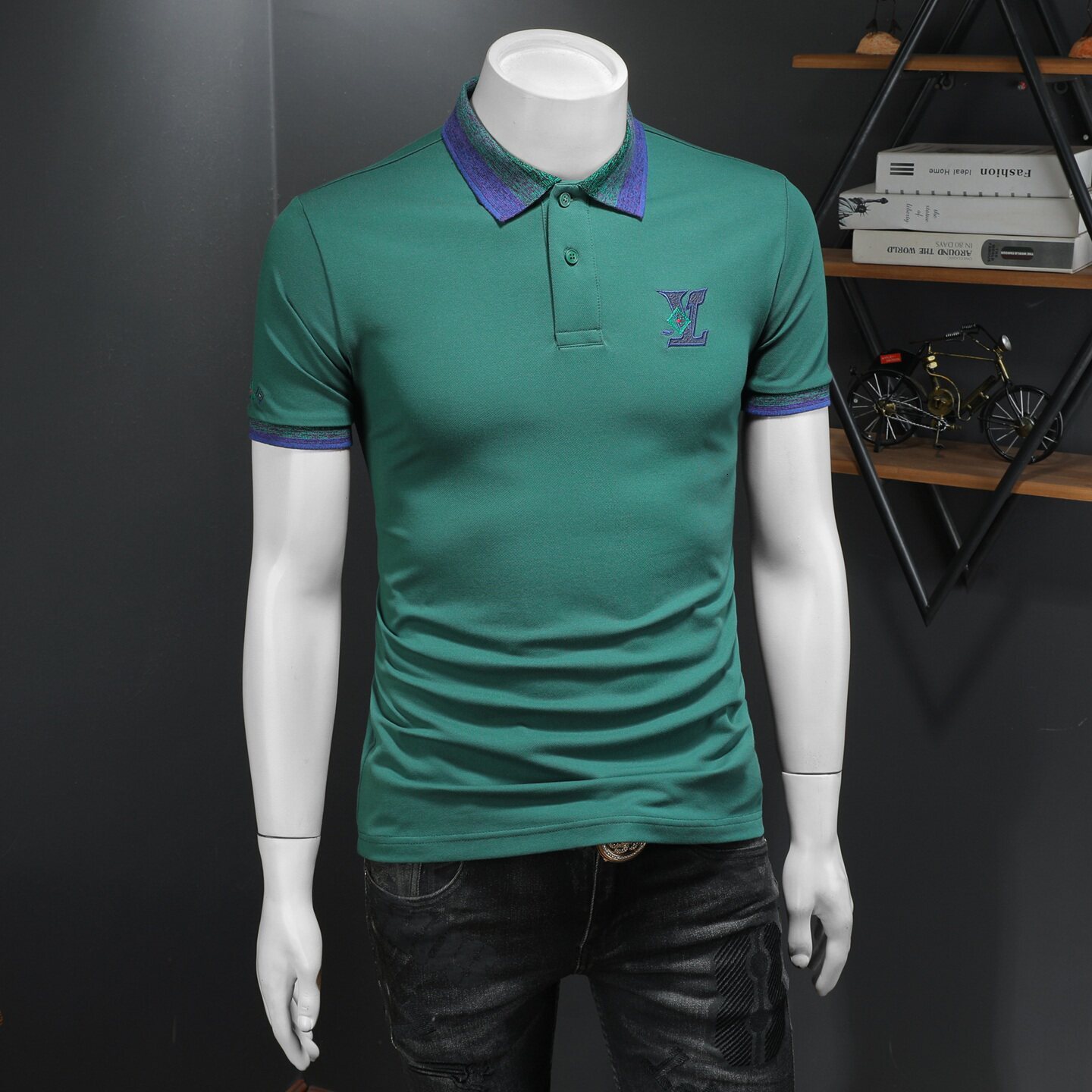 Summer New Men's Business Heavy Embroidery POLO Shirt With Turn-Down Collar, Large Size, Patchwork Short Sleeve T-Shirt - view 4