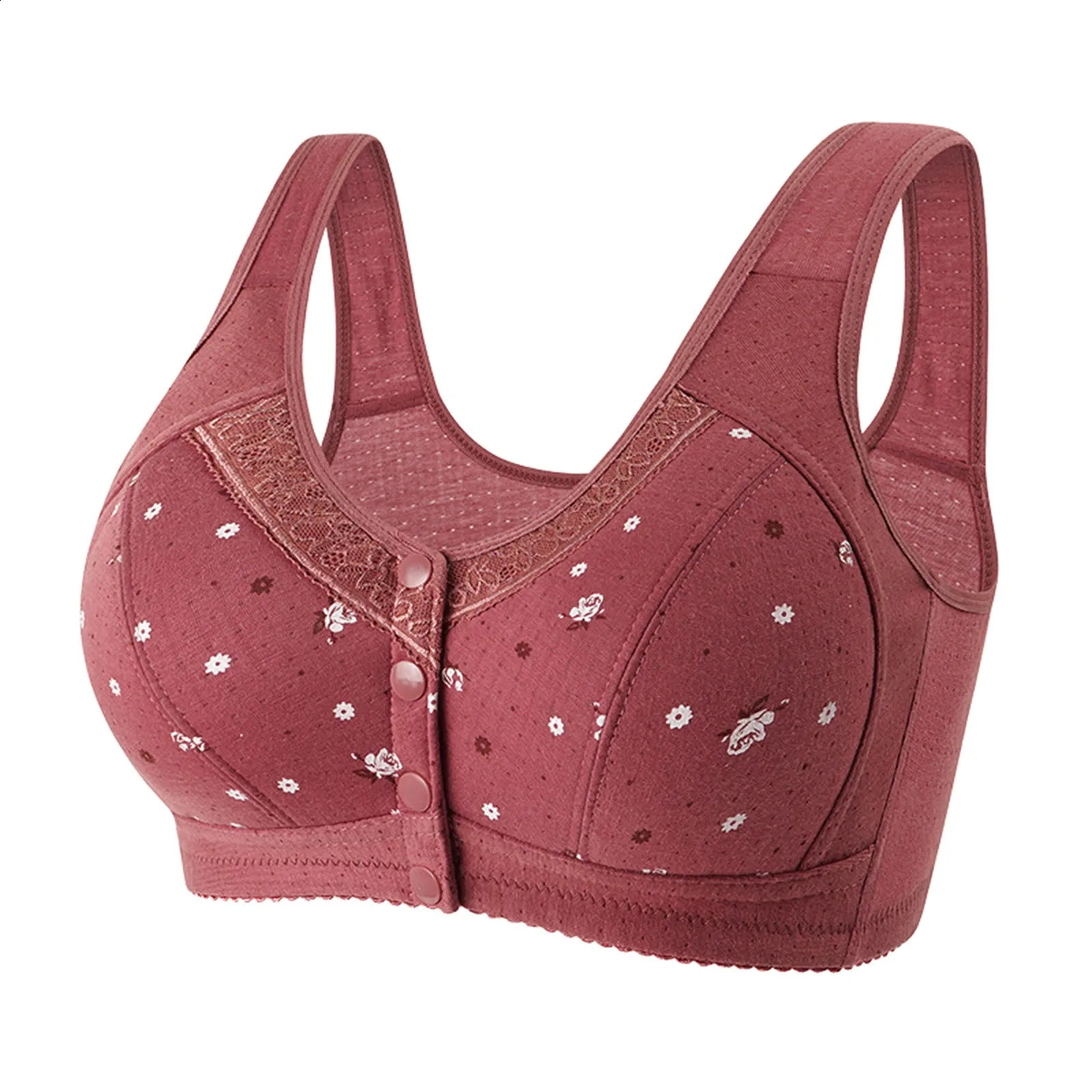 Plus Size Flower Print Wire Free No Pads Nursing Bra Midaged Mom Open Front Vest Brassiere Lingerie Cotton Bralette Underwear 260626