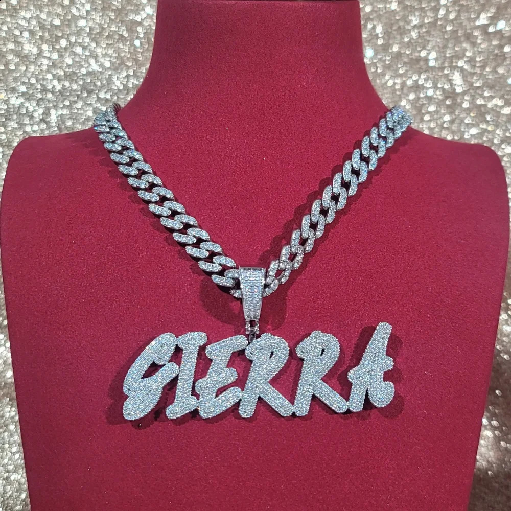Custom Iced Out Cubic Zircon Diamond Brush Font Letter Pendant Necklace Chain For Women Personalized Hip Hop Jewelry Gift 260615
