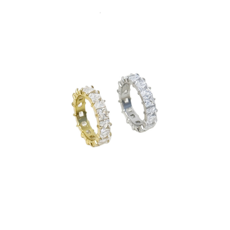 Titanium steel European and American fashion square zircon ring 18k real gold plated jewelry - view 6