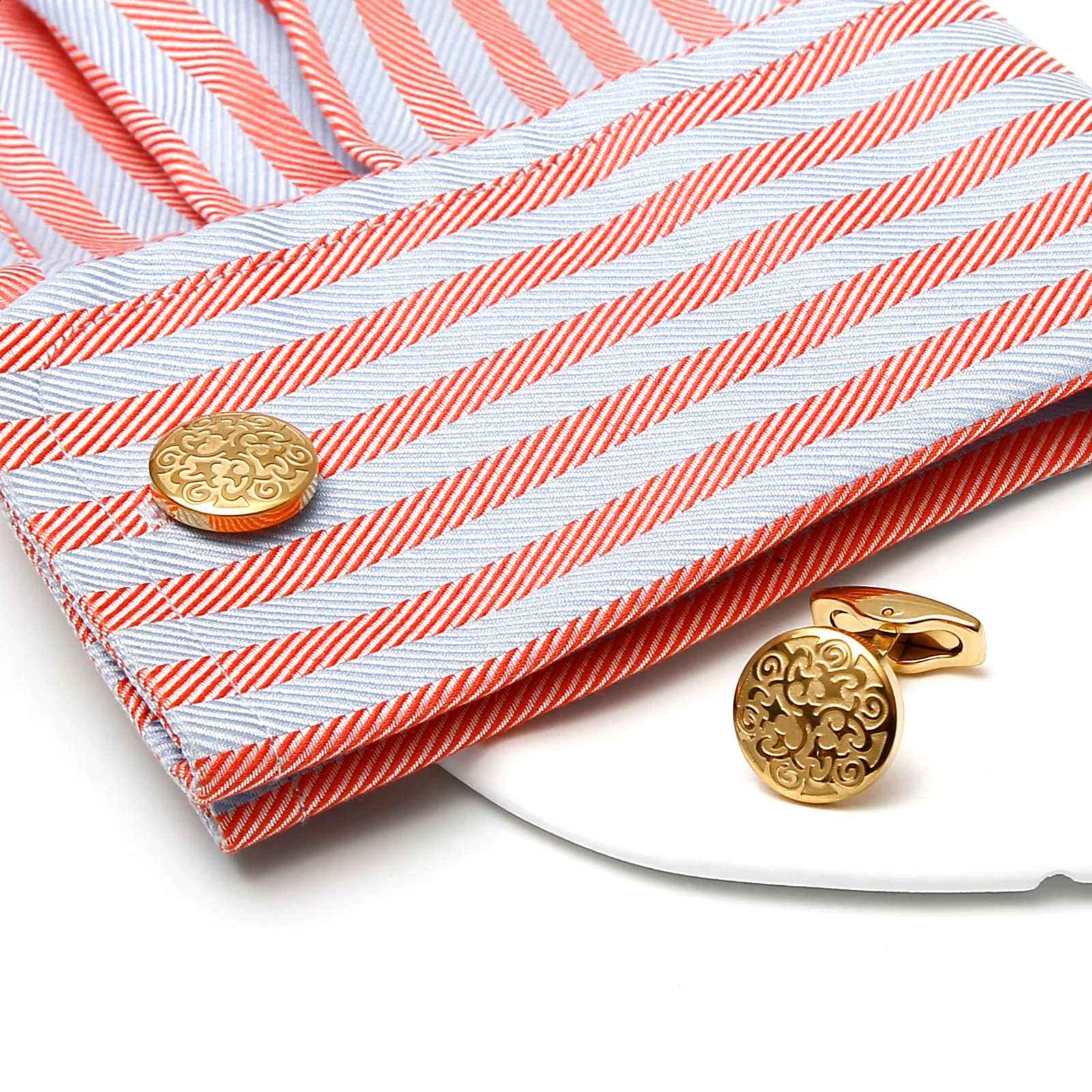 Cufflinks for Men TOMYE XK23044 Cute Pattern Golden Stainless Steel Round Dress Shirt Cuff Links Jewelry 260626 - view 4
