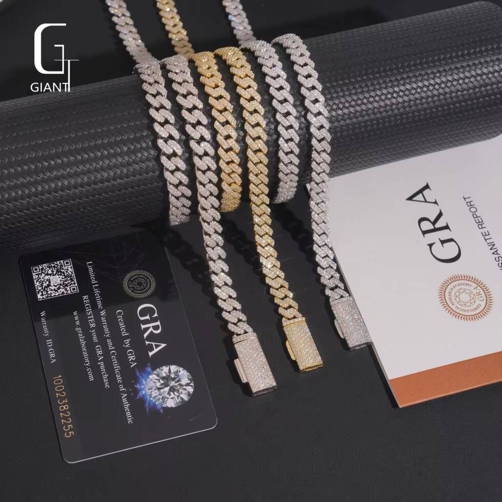 8mm Two Rows Hip Hop VVS Round Brilliant Cut 925 Silver Moissanite Cuban Chain Past Diamond Tester Iced Out Moissanite Necklaces - view 5