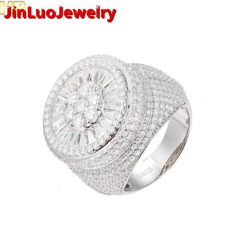 Iced Out Moissanite Ring 925 Silver Diamond VVS Premium Quality Hip Hop Bling Men Jewelry Gift Box Included