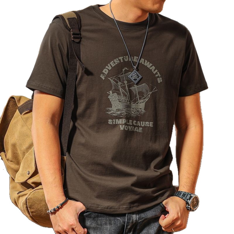 2026 Summer New High-End Combed Cotton Short-Sleeve T-Shirt With American Retro Sailboat Print - view 5