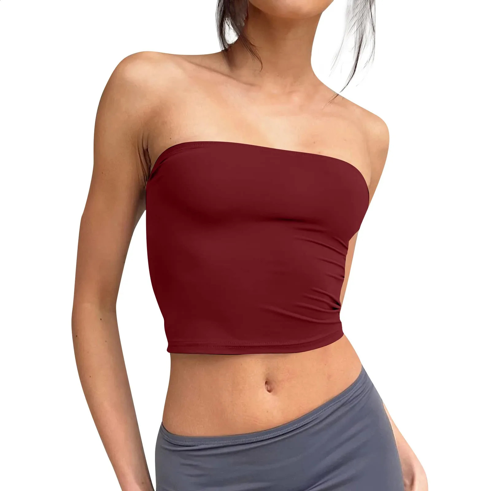 Womens Strapless Crop Tops Basic Backless Sleeveless Bandeau Cute Sexy Trend Street Fashion Classic Solid Tube 260616 - view 4