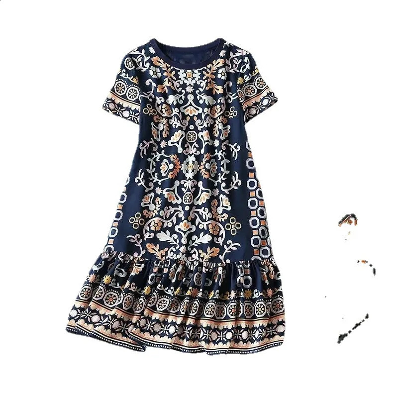 Plus Size Womens Summer Elegant Casual Round Neck Short Sleeve Dress Loose ALine Printed Office Lady Fashion 260625 - view 6