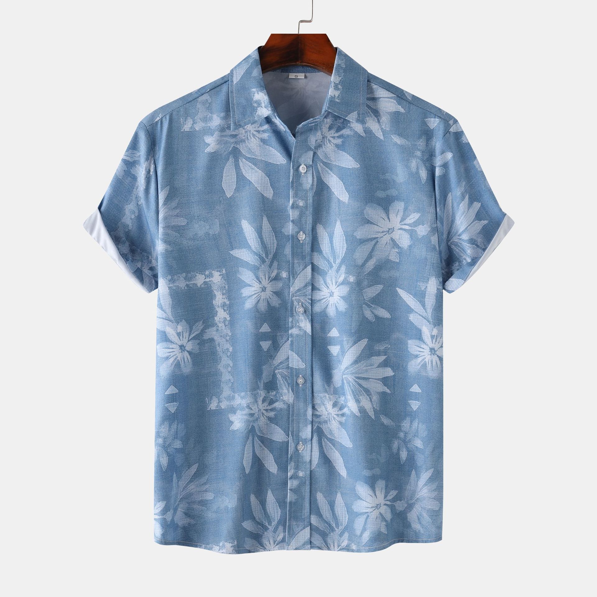 2024 Mens Stand Collar Floral Short Sleeve Shirt - view 5