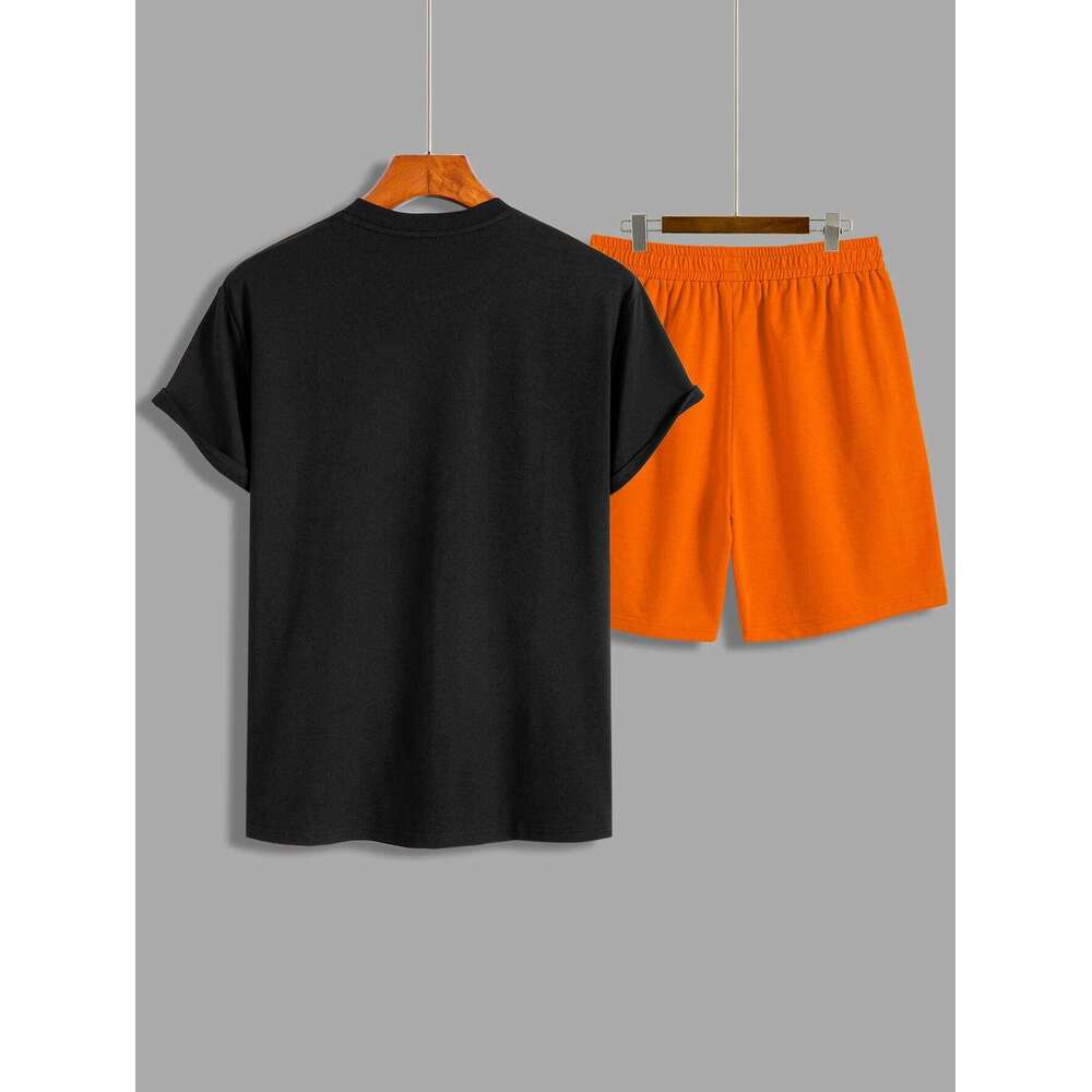 Short-sleeved summer men's suit simple fitted T-shirt letter print with the same printed shorts two-piece set 26Y0626 - view 6