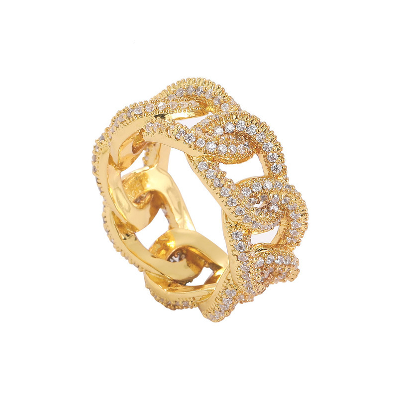 Ring Fashionable Hip Hop Style Ring, Cuban Chain Hollowed Out Diamond Inlaid Ring Retro Thick Chain Hollowed Out Street Style Finger Decoration Luxury - view 3