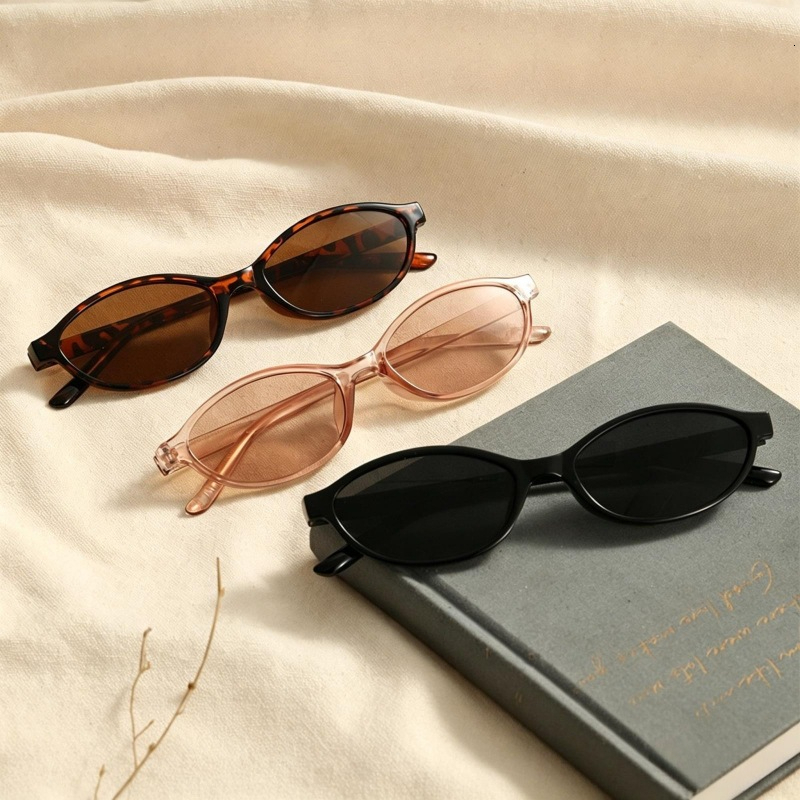 Unique trendy narrow frame oval sunglasses for women high quality cross border beach sun protection UV protection internet celebrity sunglasses