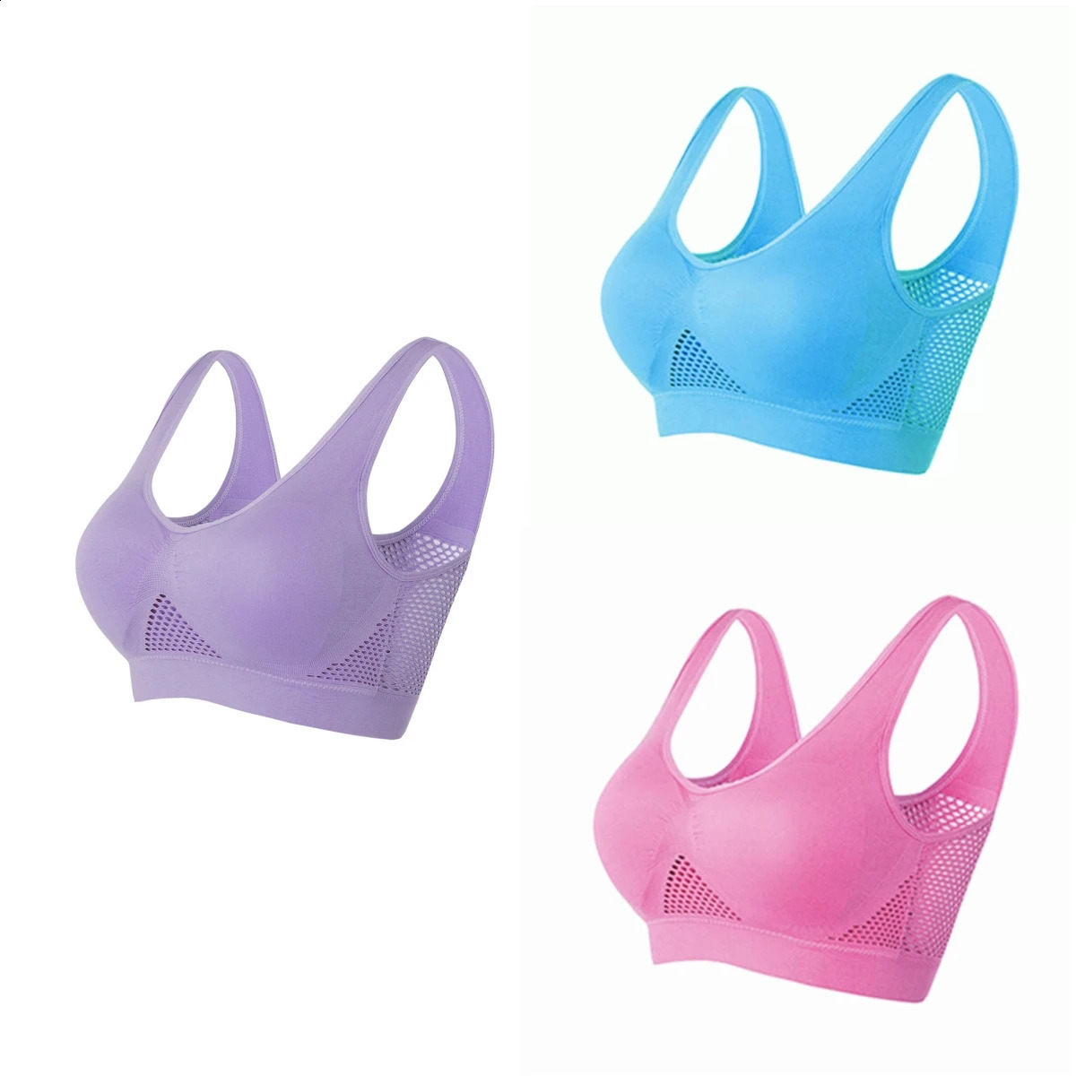 3PCSlot Hollow out Breathable Sports Bra With Pad Plus Size Seamless Vest For Women Active Wirefree Brassiere Push Up S6XL 260626 - view 3
