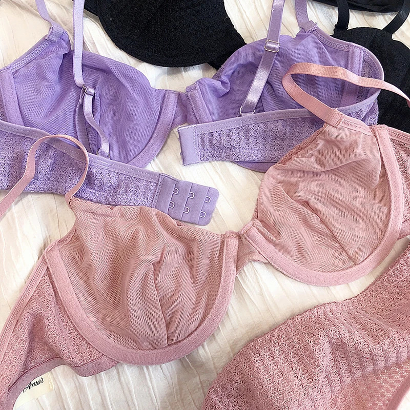 Summer 6 Color Women Underwear Sexy French Bralette Push Up Bra Set Ultra Thin Thread Fabric Breathable Lingerie With Thong Sets 260626 - view 4