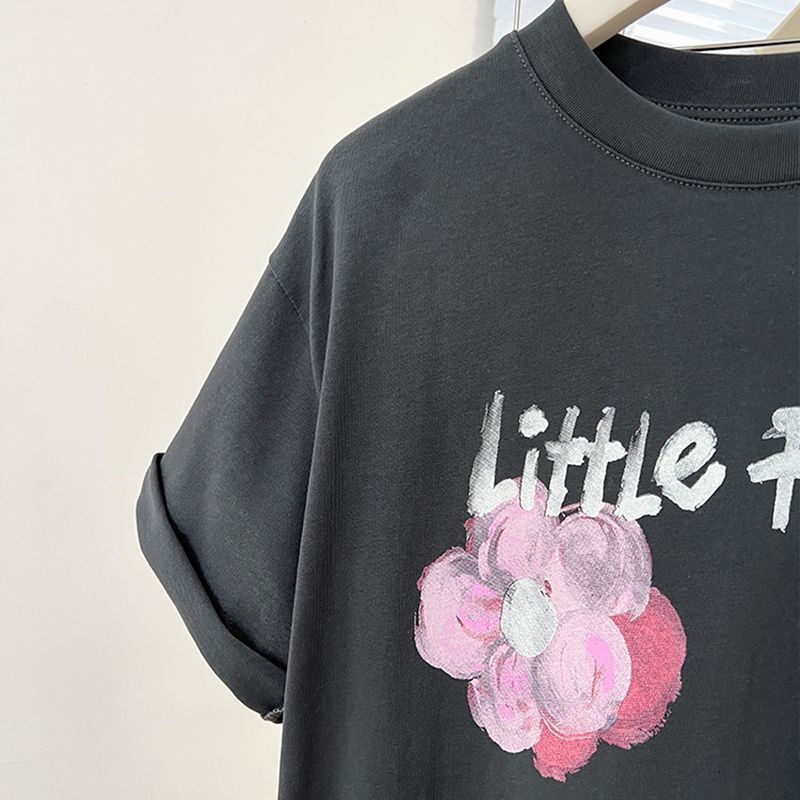Gray Short Sleeve T Shirt With American Retro Floral Print Women S Summer Design Niche Style Loose Fit Top - view 4