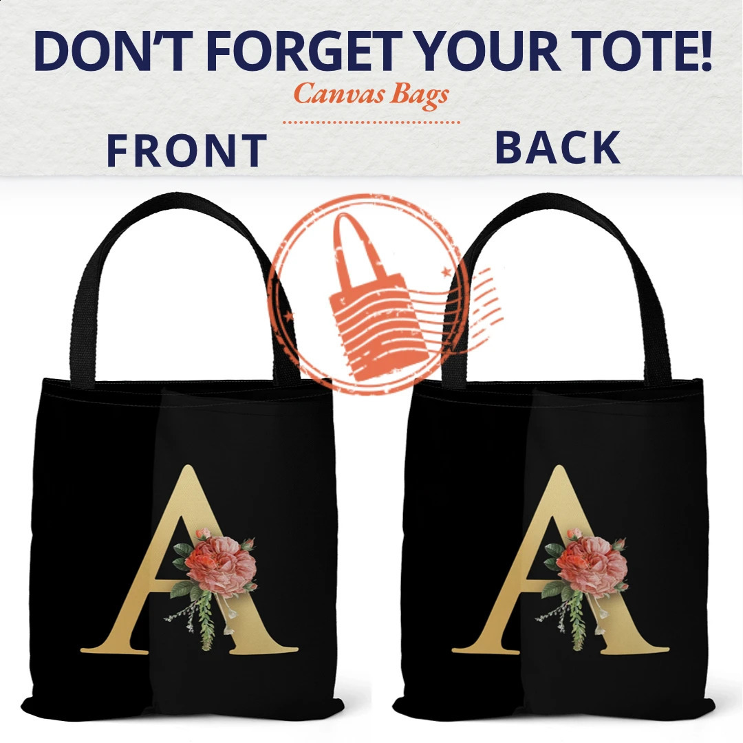 Letter Printing Canvas bag Lightweight Shoulder bag Tote bag Handbag Shopping bag Holiday Gift Bag 260625 - view 3
