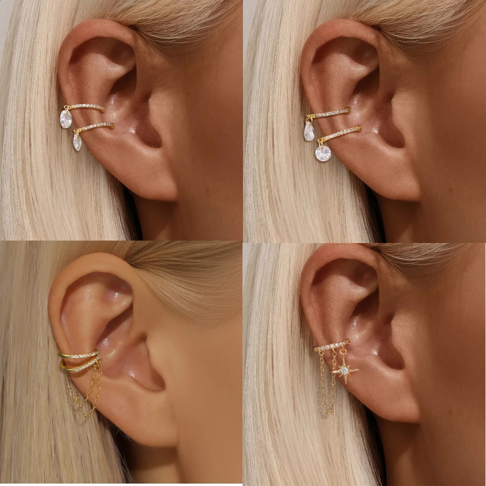 ROXI 925 Sterling Silver Zircon Double layer Clip Earrings Women INS Trend 1Piece No Piercing Earring Party Jewelry pendientes 260626 - view 3