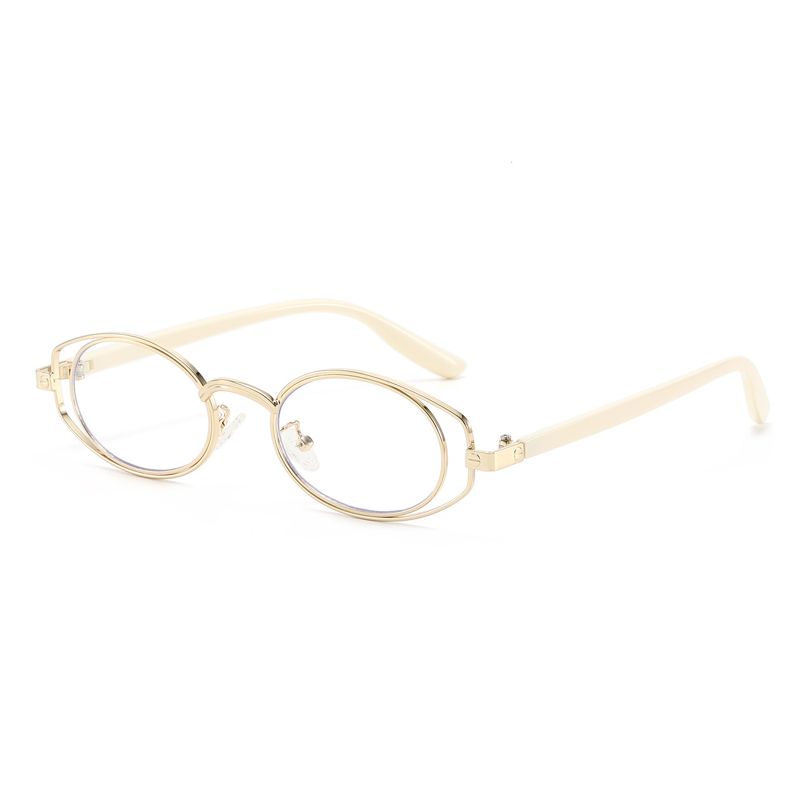 New Double-Ring Oval Fashion Eyeglass Frame, Korean Retro Style, For Women, Anti-Blue Light, Can Be Fitted With Prescription Lenses - view 5
