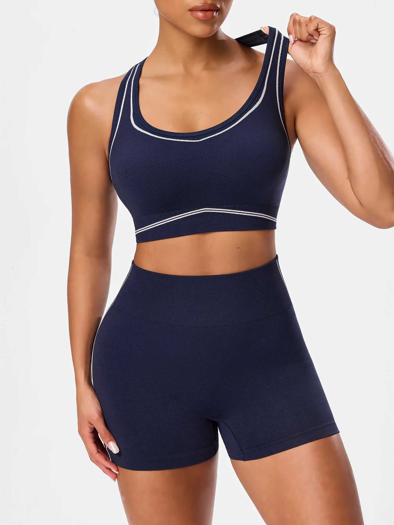 Yoga Sport T-shirts Shorts 2pcs/sets Set Sportswear Woman Gym Seamless Workout Vest Shorts Leggings Activewear Womens Tracksuit M260626 - view 6