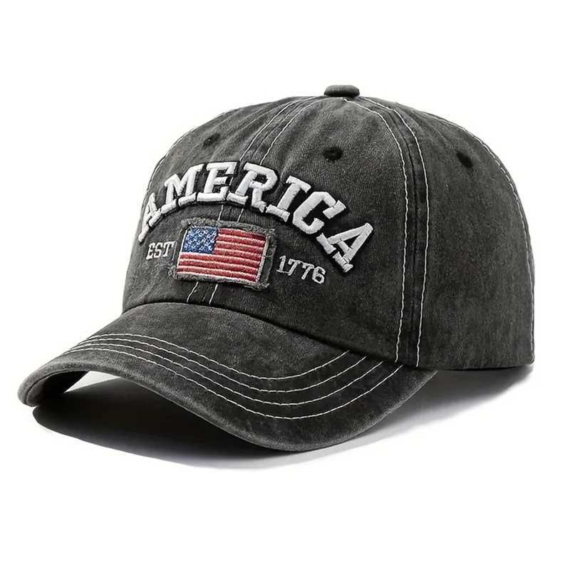 Embroidered Vintage USA Baseball Flag - Bold Lettering Distressed Wash Sun Protection - Trendy Dad Hat for Outdoor M260626 - view 4