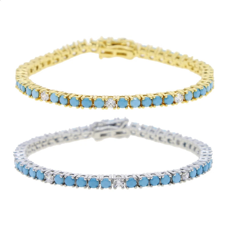 2025 Arrive 3mm Turquoises Bracelet Women Clear Cz Paved Beaded Tennis Chain Bracelet Handmade Jewelry 260626 - view 4