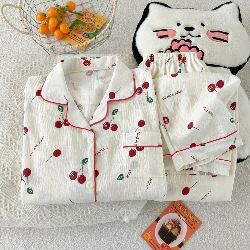 Spring and autumn pajamas for women casual cardigan with reversible collar long sleeves pants home wear twopiece set 260625 - view 5