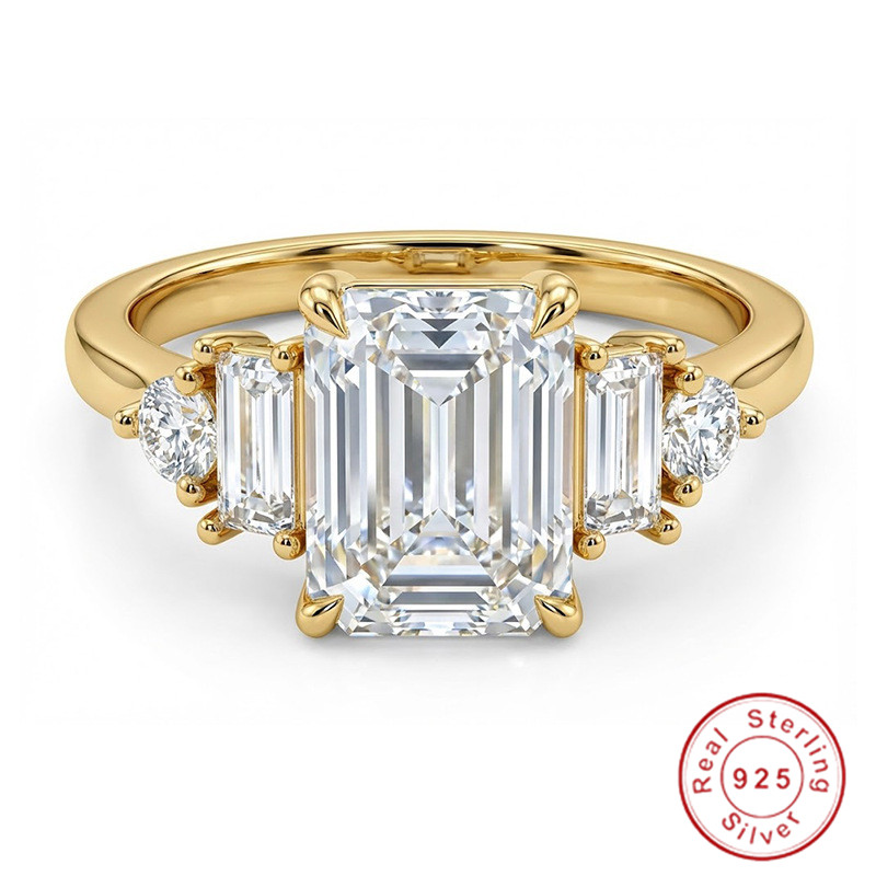 Choucong Ins Top Sell Wedding Rings Handmade Luxury Jewelry Pure 100% 925 Sterling Silver Emerald Cut White High Carbon Diamond Promise Women Bridal R