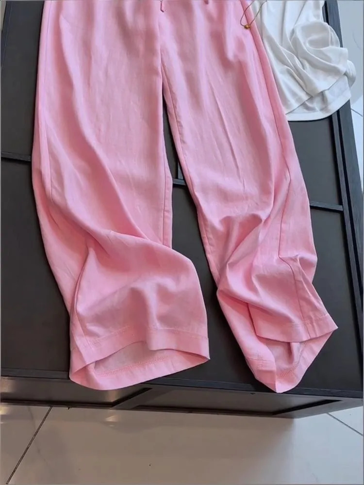 Women Casual Pants High Waist Drawstring Solid Color Loose Fit Straight Trousers Comfortable Streetwear Summer Female 260625 - view 5