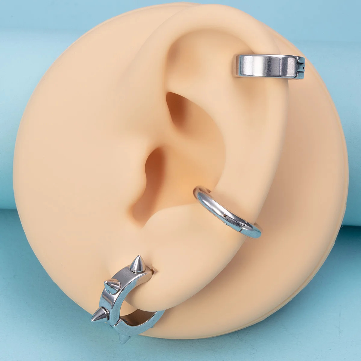 1pc Spike Round Stainless Steel Ear Hoops for Women Men NonPiercing Earrings Punk Clip Cuffs Fashion Earring Jewelry 260623 - view 3
