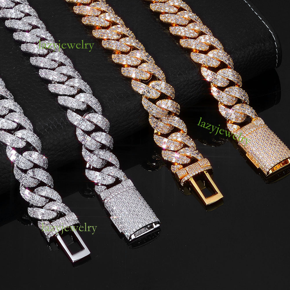 Rose gold full diamond Cuban chain necklace 925 silver VVS moissamite inlay hip hop luxury design for men and women in the same fashion accessories sp - view 7