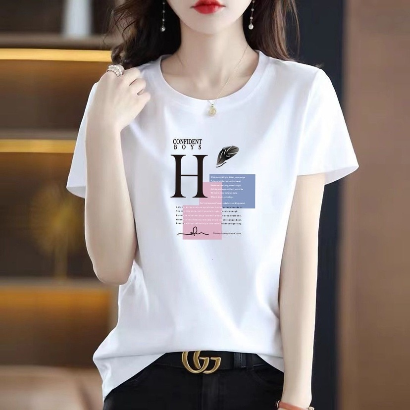 Women S Short Sleeve T Shirt Summer Korean Style Letter Print Half Sleeve Tee Versatile New Ins Top